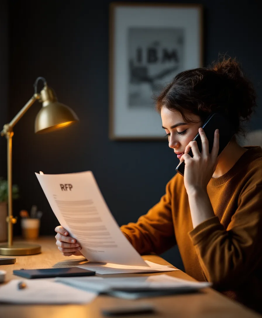 A Gable writer taking a call while reviewing a highlighted RFP at their desk